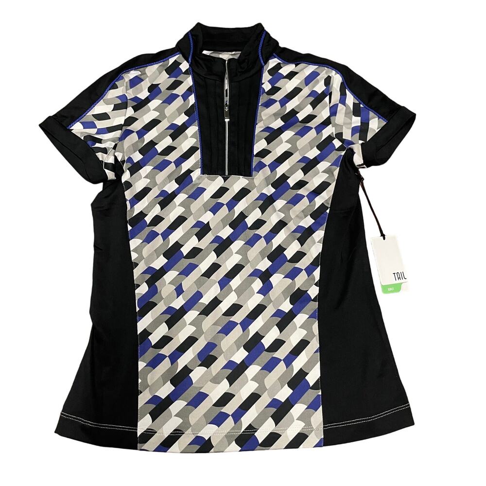 Tail Meredith Mock Neck Zip Short Sleeve Golf Top Half Moon Print Womens Size XS
